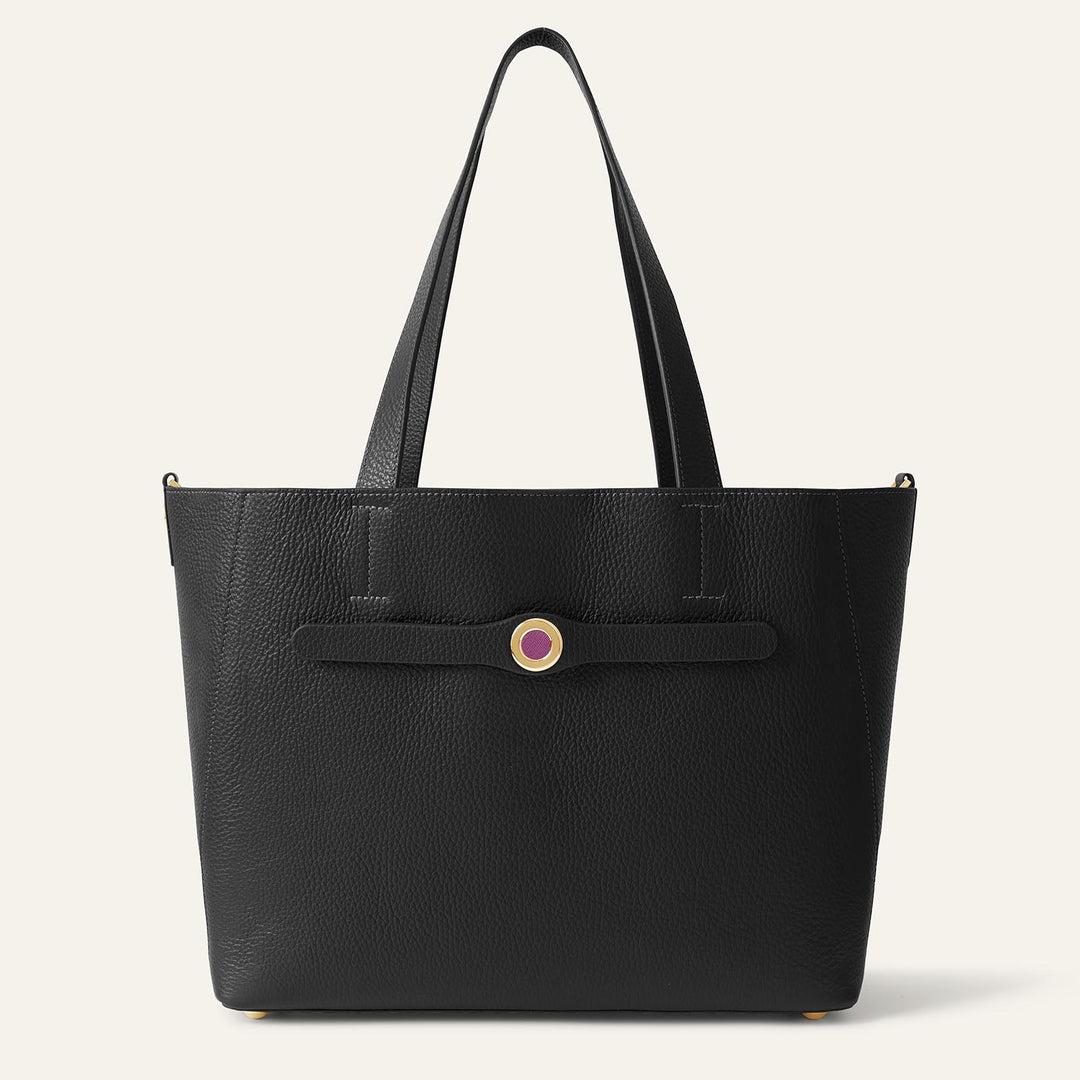 Black Sarah Tote with Gold Hardware front open | B01-G