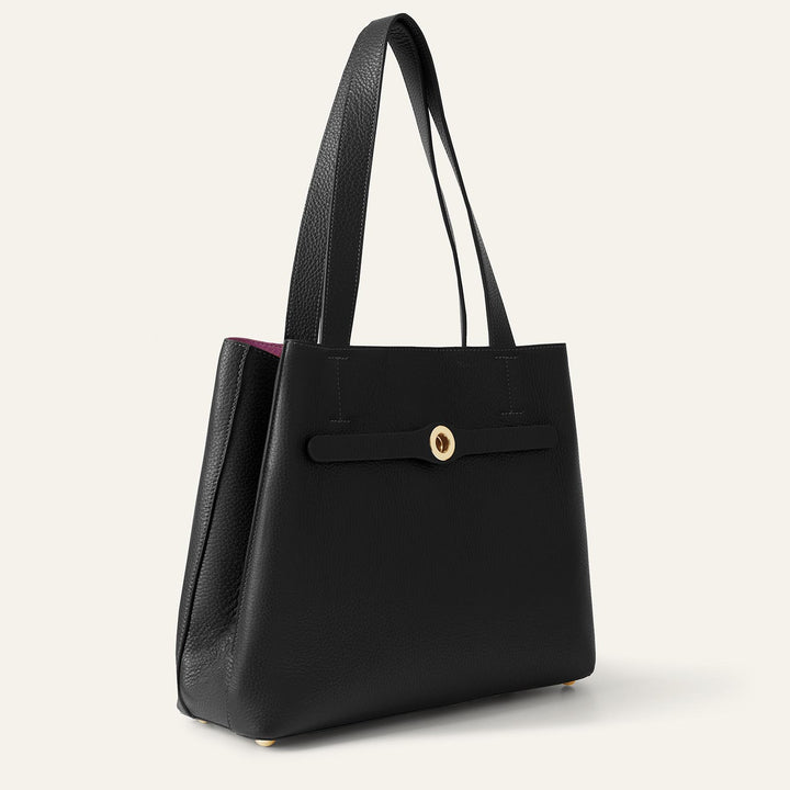 Black Sarah Tote with Gold Hardware side closed | B01-G