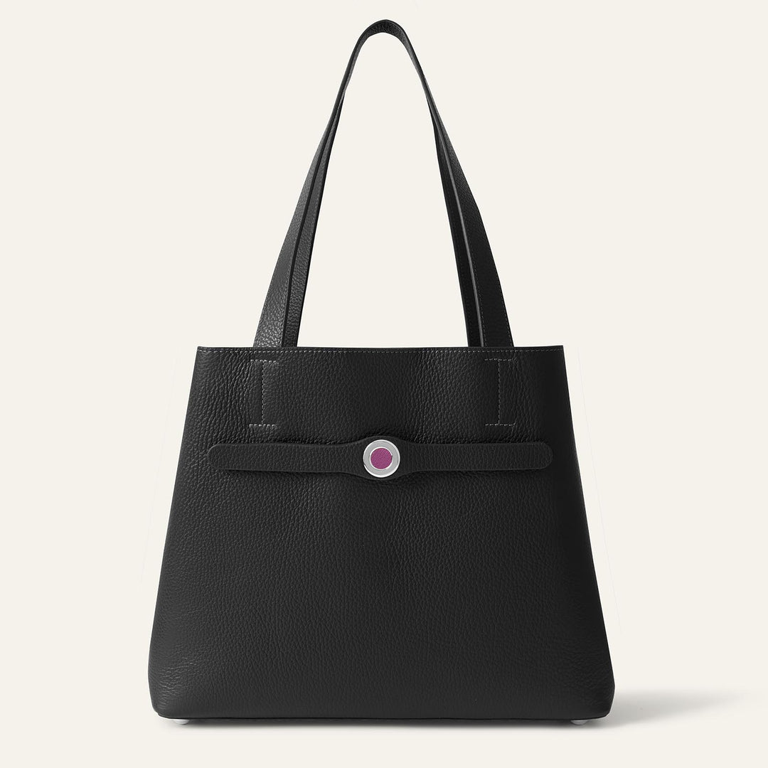 Black Sarah Tote with Silver Hardware front closed | B01-S