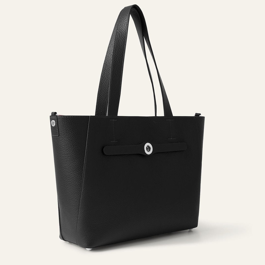 Black Sarah Tote with Silver Hardware side open | B01-S