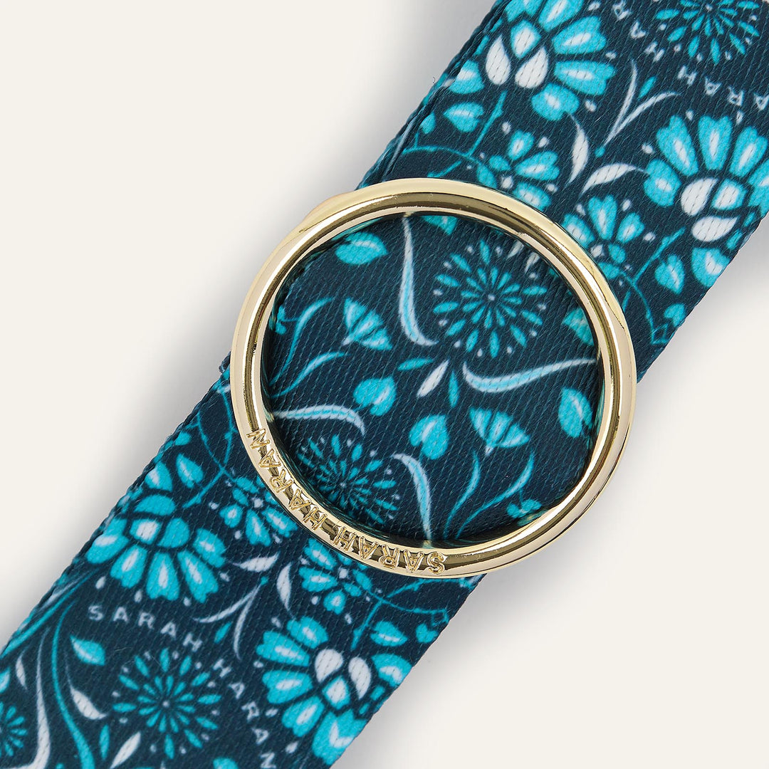 Blue Daisy River Strap with Gold hardware detail| U59-G