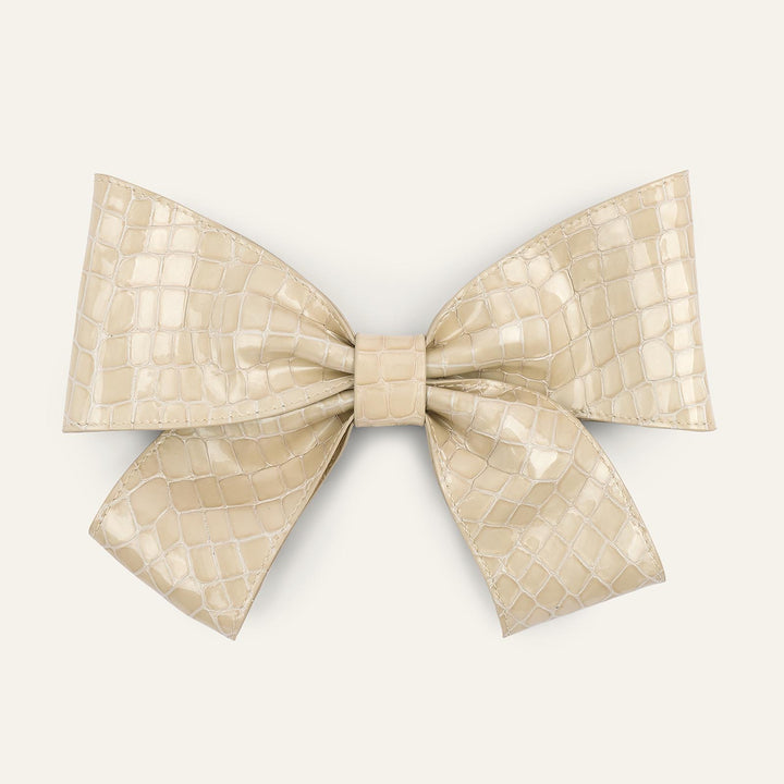 Cream Patent Croc Sarah Haran Deco Bow Textured hardware front | C13-G