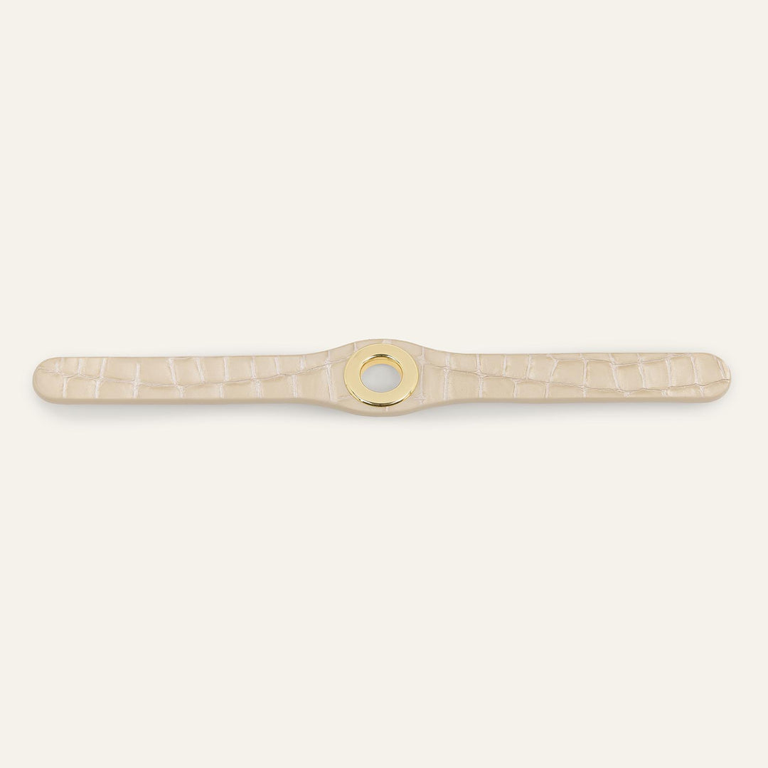 Cream Patent Croc Sarah Haran Deco Strip Textured Popper with Gold hardware front 1 | C13-G