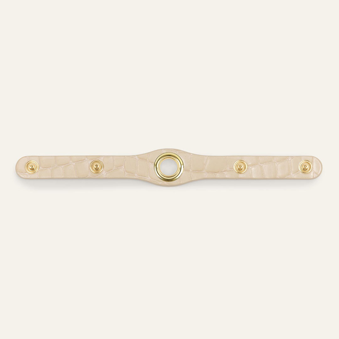 Cream Patent Croc Sarah Haran Deco Strip Textured Stud with Gold hardware back | C13-G