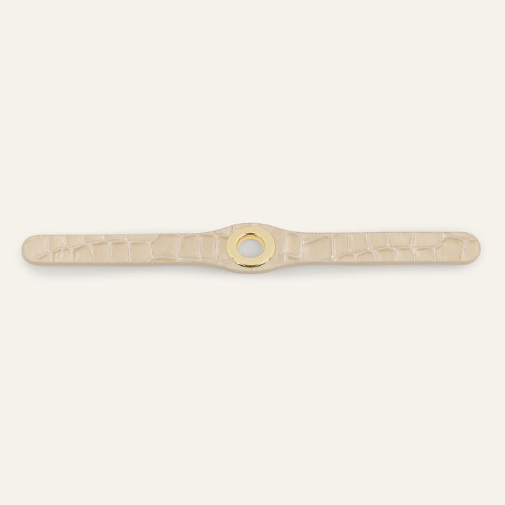 Cream Patent Croc Sarah Haran Deco Strip Textured Stud with Gold hardware front 1 | C13-G