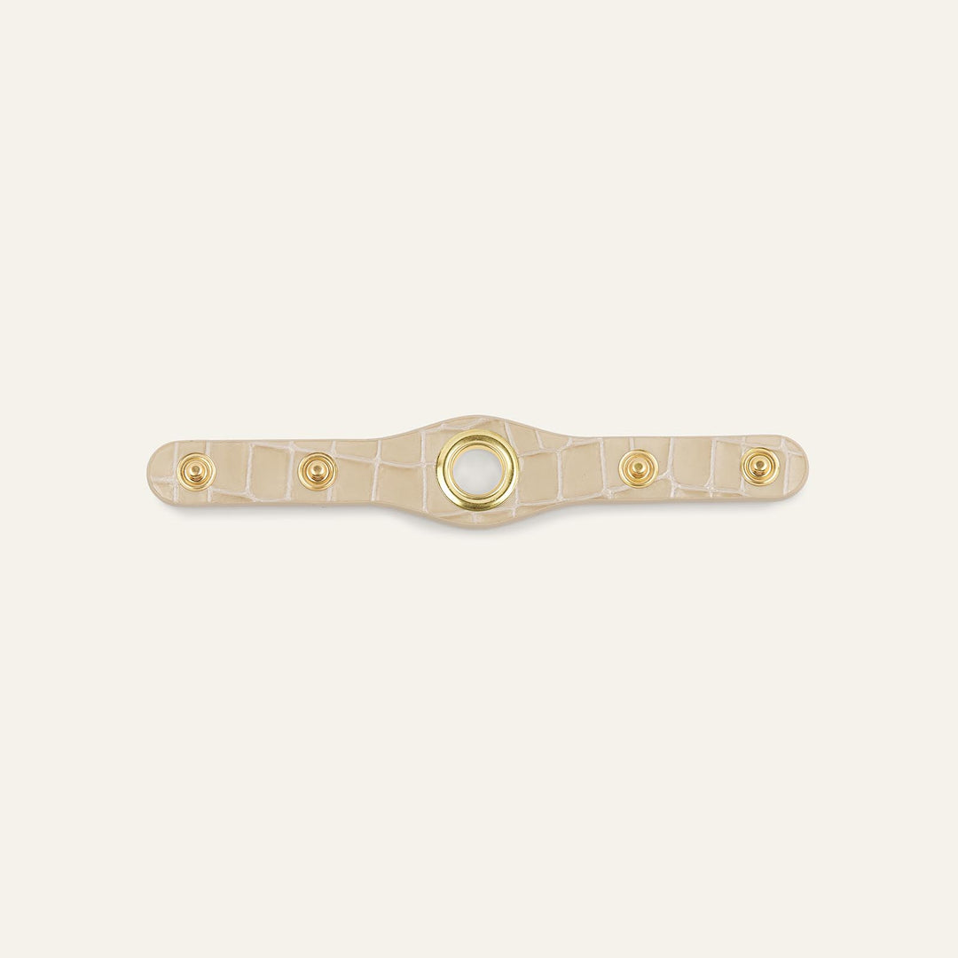 Cream Patent Croc Sarah Haran Deco Strip Mini Textured Stud with Gold hardware back | C13-G