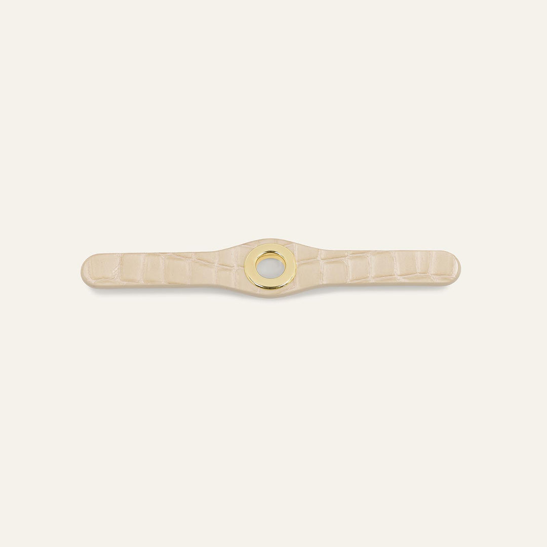 Cream Patent Croc Croc Sarah Haran Deco Strip Mini Textured Stud with Gold hardware front 1 | C13-G