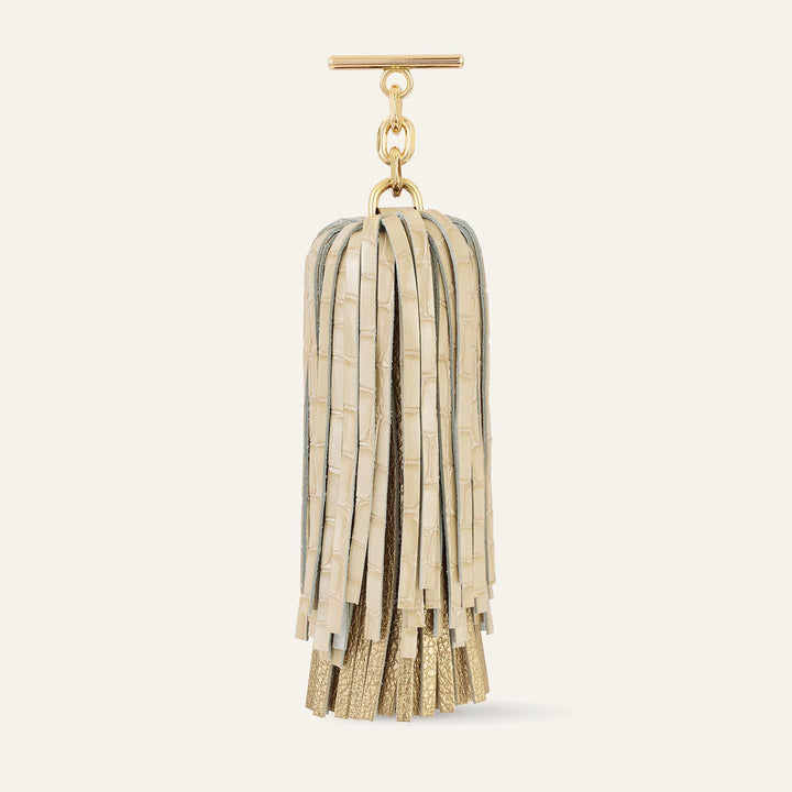 Cream Patent Croc Sarah Haran Double Pompom Tassel Textured with Gold hardware front 1 | C13-G