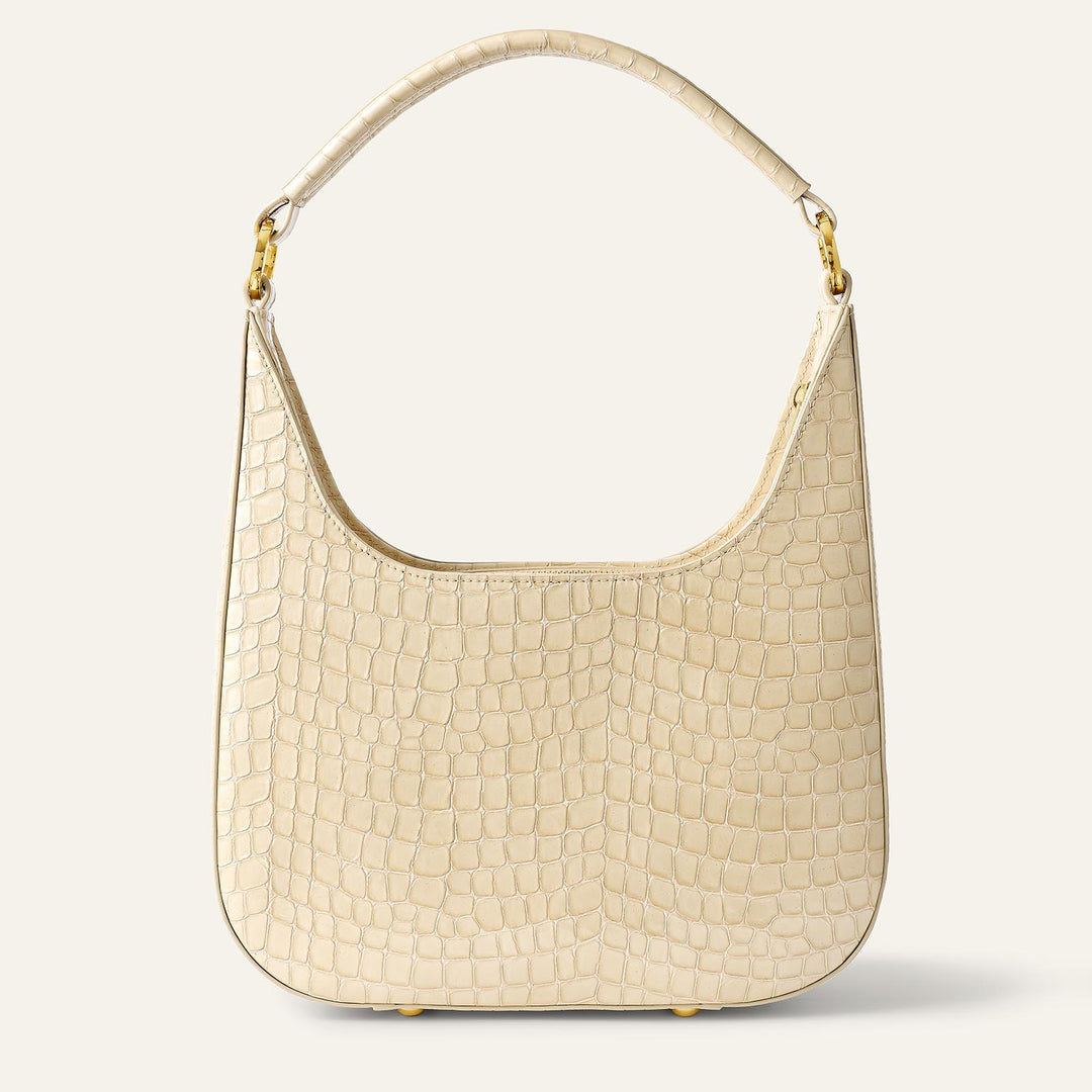 Cream Patent Croc Florence Hobo Bag - Patent with Gold hardware back | C13-G