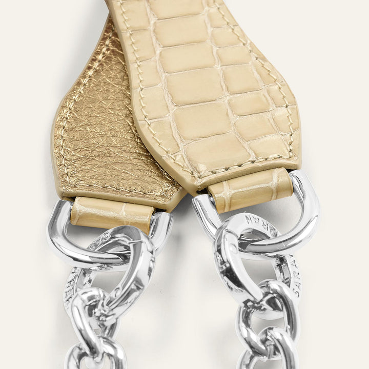 Cream Patent Croc Gemini Strap - Textured with Silver hardware detail| C13-S