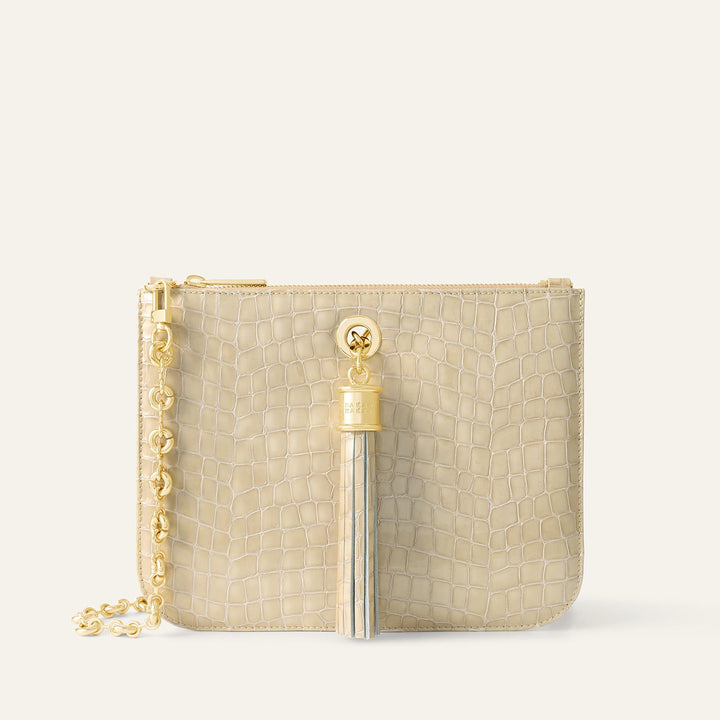 Cream Patent Croc Sarah Haran Ivy Patent Pouch with Gold hardware front| C13-G