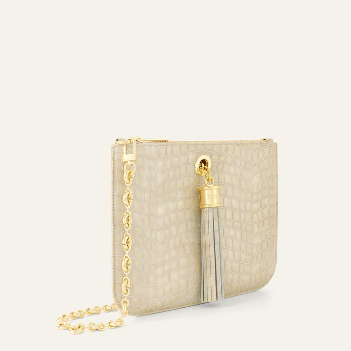 Cream Patent Croc Sarah Haran Ivy Patent Pouch with Gold hardware side| C13-G