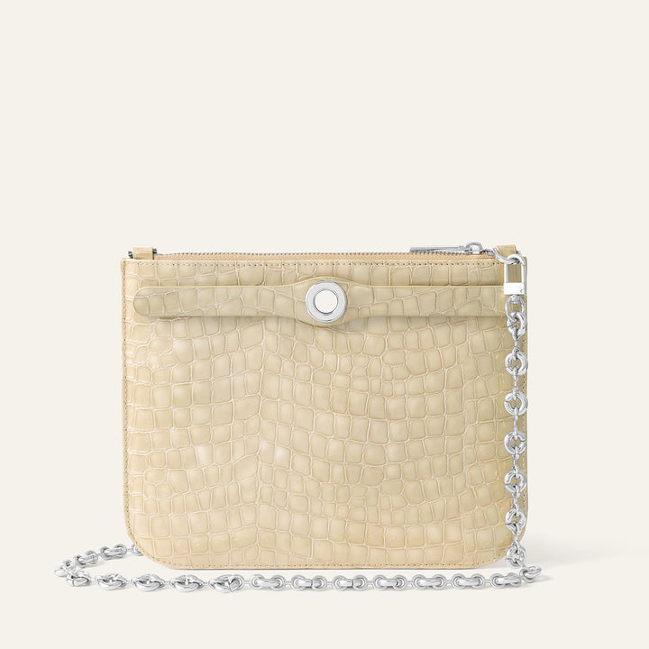 Cream Patent Croc Sarah Haran Ivy Patent Pouch with Silver hardware Back| C13-S