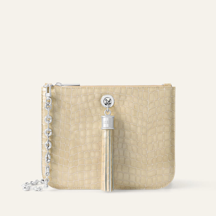 Cream Patent Croc Sarah Haran Ivy Patent Pouch with Silver hardware front| C13-S