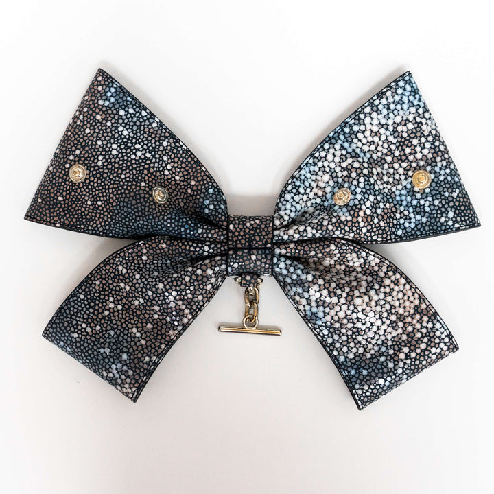 Multi Colour Shagreen Sarah Haran Deco Bow Textured with Gold hardware back 1 | U02-G