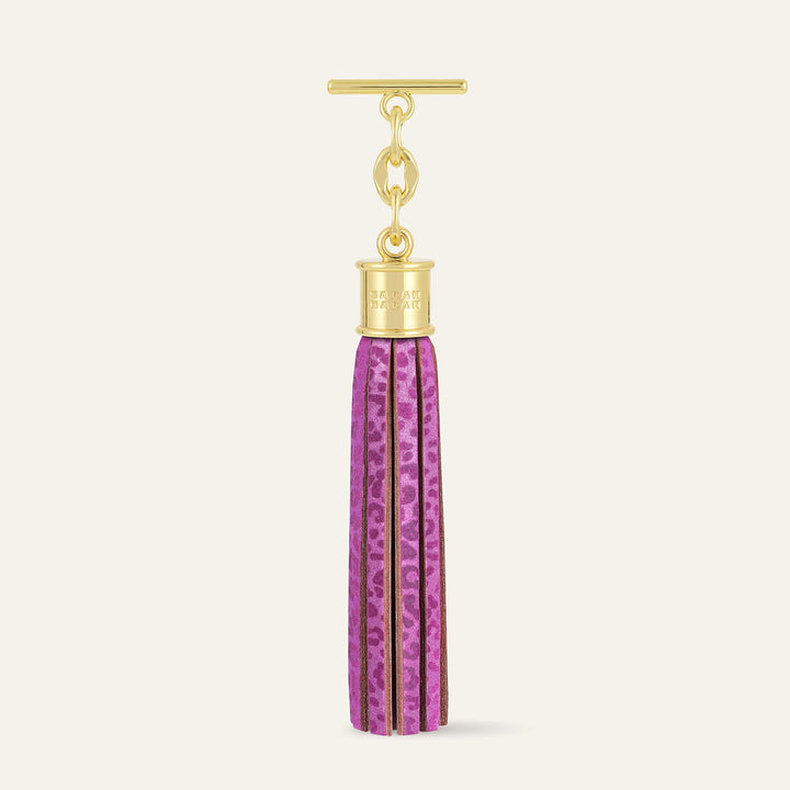 Hot Pink Leopard Capsule Tassel - Textured with Gold hardware front 1 | P70-G