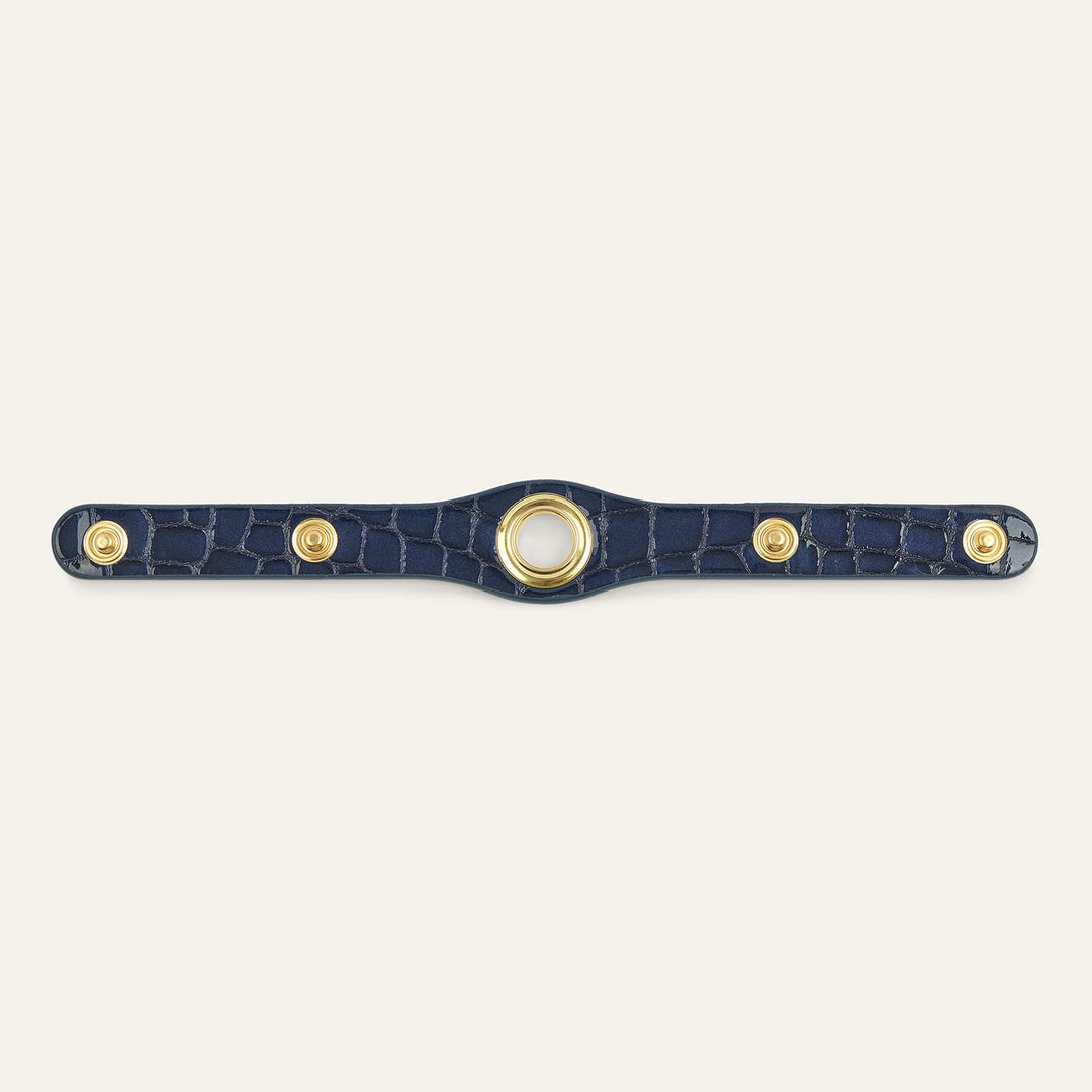 Navy Patent Croc Sarah Haran Deco Strip Textured Stud with Gold hardware back | U74-G