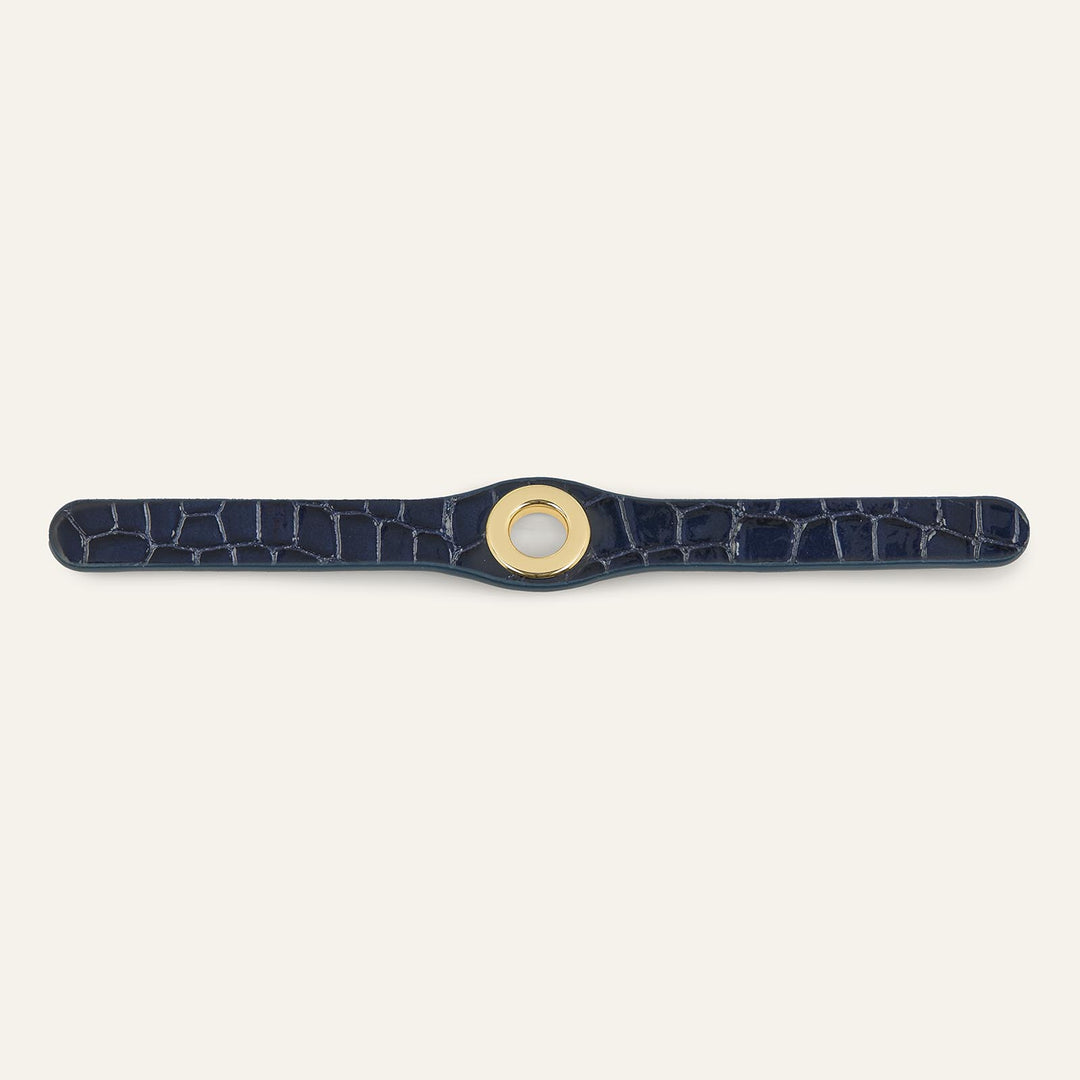 Navy Patent Croc Sarah Haran Deco Strip Textured Stud with Gold hardware front 1 | U74-G