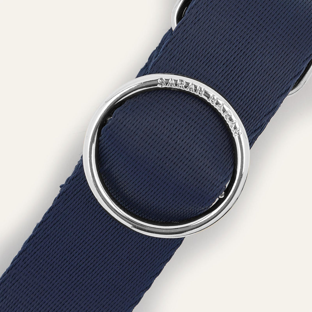 Navy River Strap with Silver hardware detail| U01-S