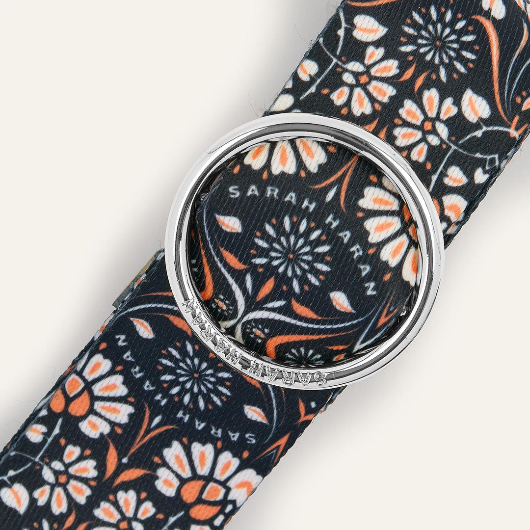 Orange Daisy River Strap with Silver hardware detail| O18-S