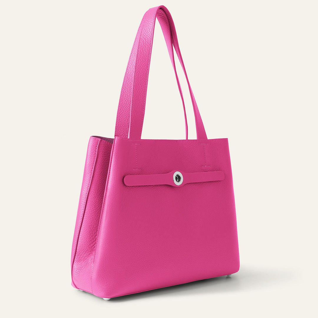 Pink Kiss Sarah Tote with Silver Hardware side closed | P74-S