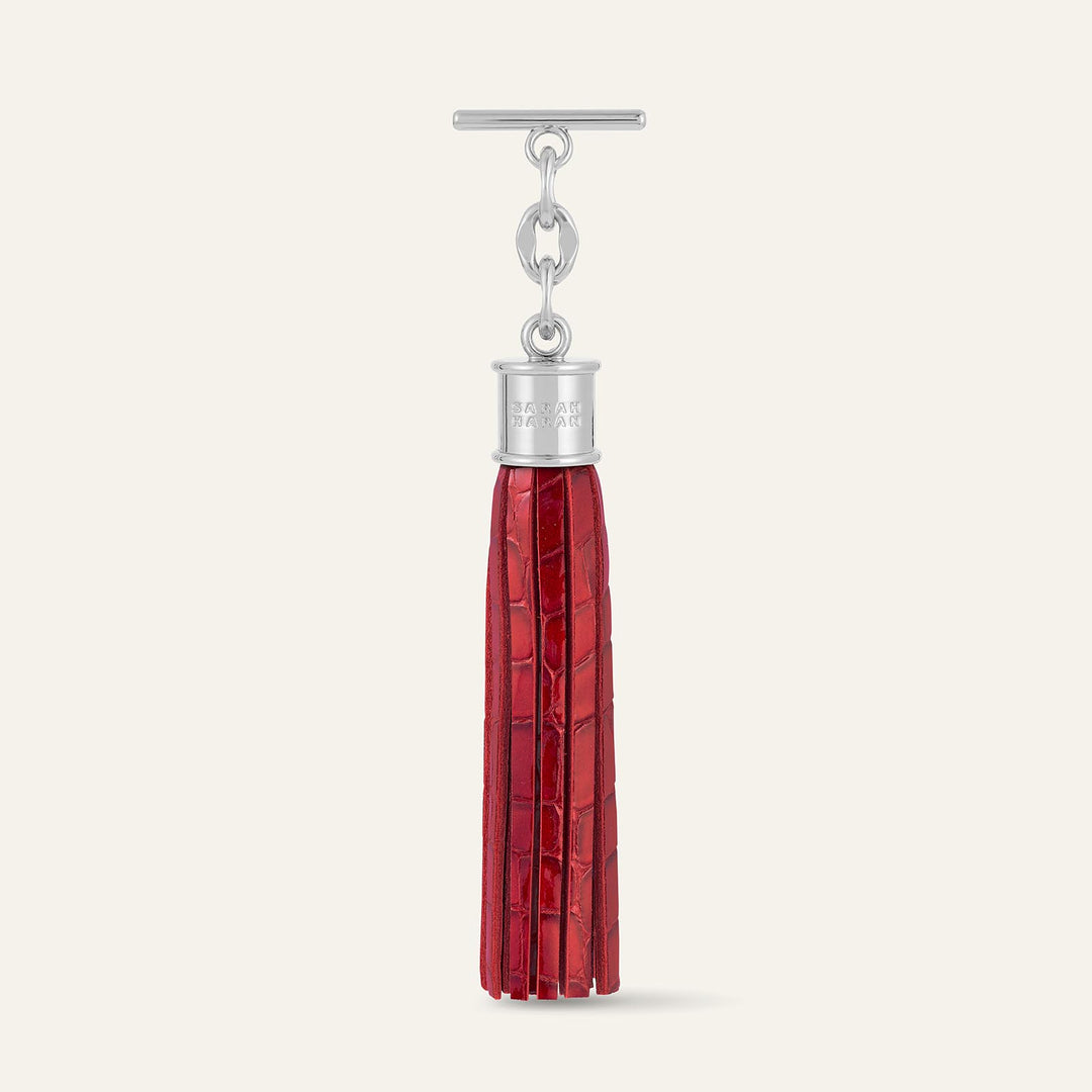 Red Patent Croc Capsule Tassel - Textured with Silver hardware front 1 | RO20-S