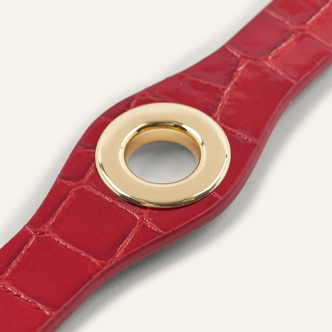 Red Patent Croc Sarah Haran Deco Strip Mini Textured Stud with Gold hardware detail | R020-G