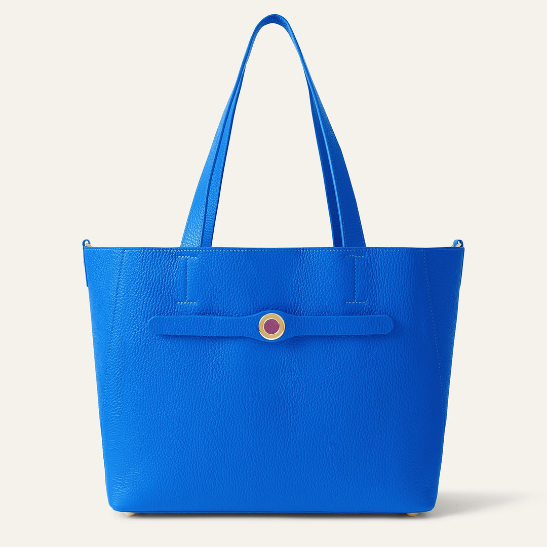 Sapphire Blue Sarah Tote with Gold Hardware front open | U82-G