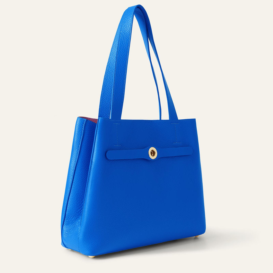 Sapphire Blue Sarah Tote with Gold Hardware side closed | U82-G