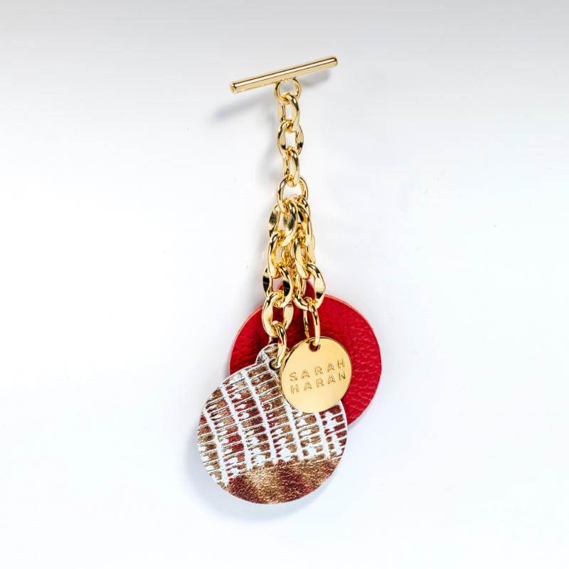 Red Shimmer Mix Pillarbox Red Bauble Tassel with Gold hardware front 1 | RO23-G