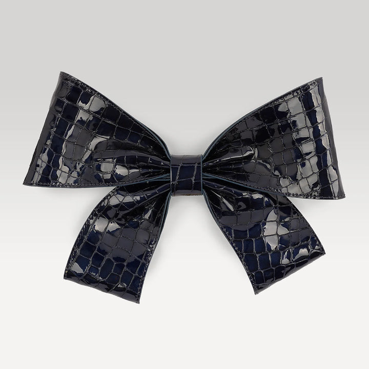 Deco Bow - Textured-Restyle Accessories-Sarah Haran Accessories-Gold-Navy Patent Croc-Sarah Haran Accessories