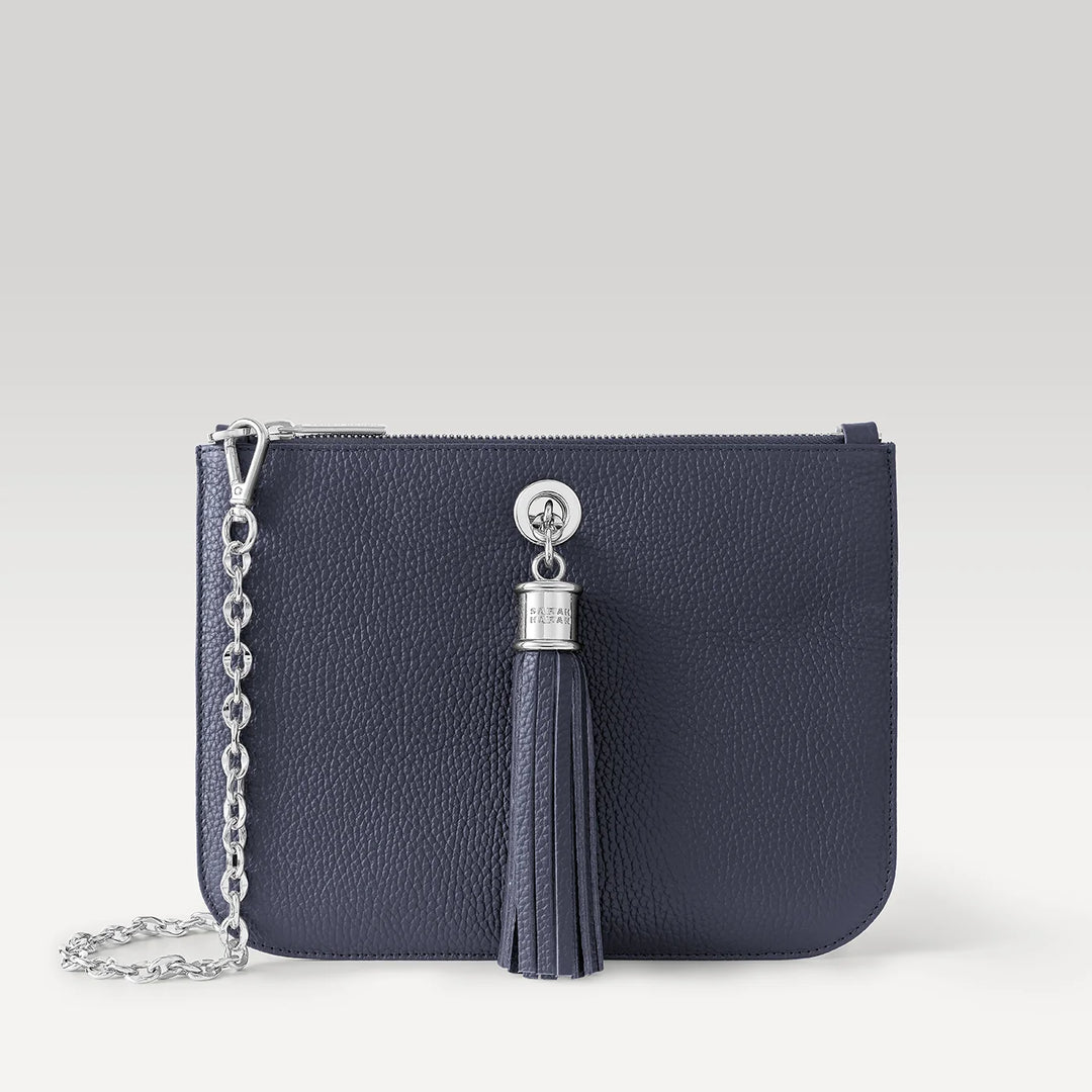 Ivy - Pop of Colour with Deco Popper - Sale-Handbag-Sarah Haran Accessories-Silver-Navy-Sarah Haran Accessories