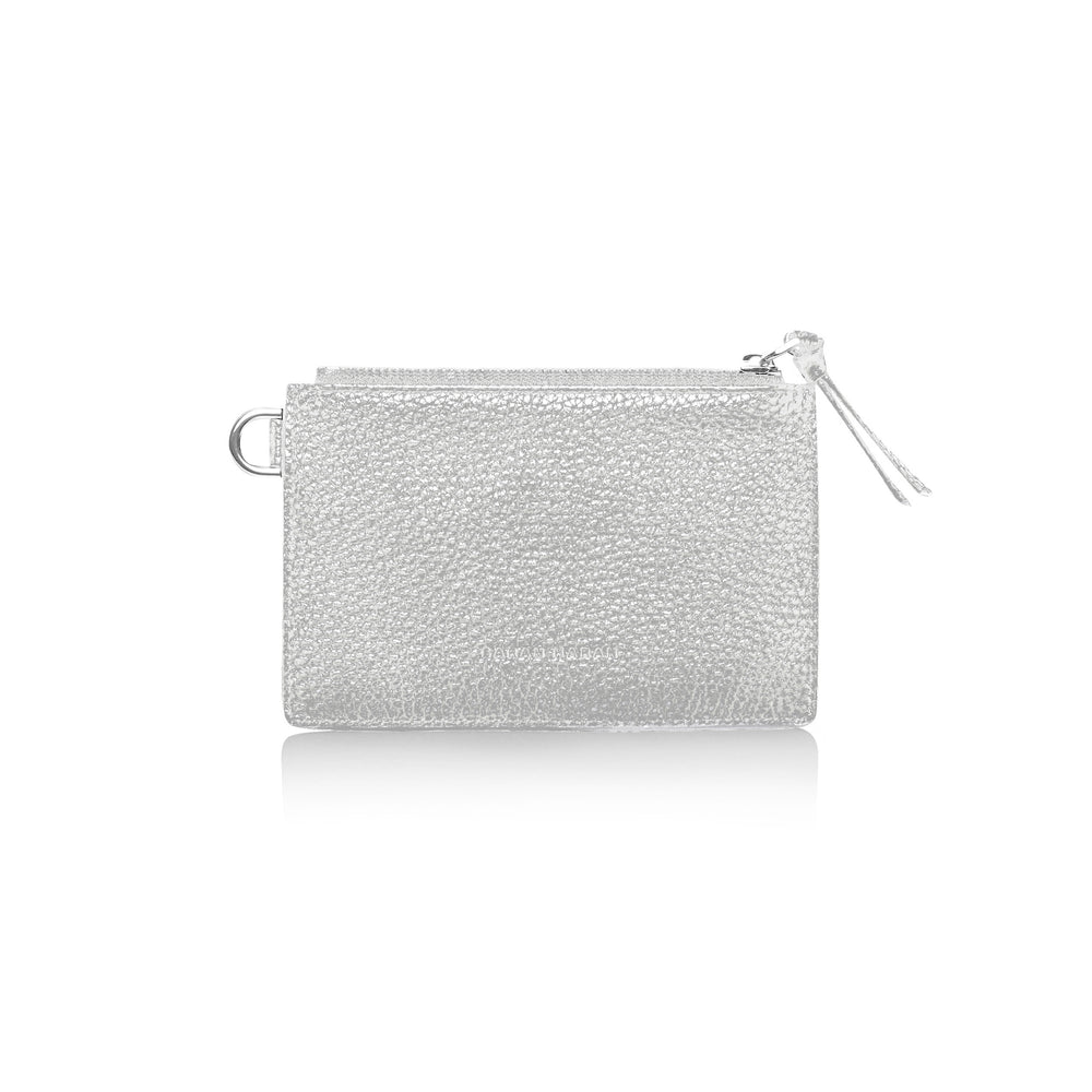 Soft Metallic Silver Sarah Haran Jade Card & Coin Purse with Silver hardware front | M05-S