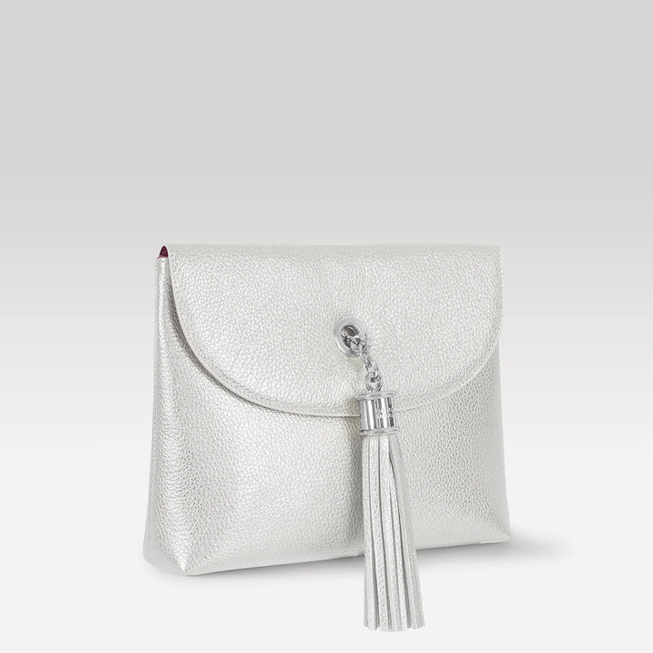 Jasmine Crossbody - Metallic - Adjustable Strap-Handbag-Sarah Haran Accessories-Silver-Soft Metallic Silver-Sarah Haran Accessories