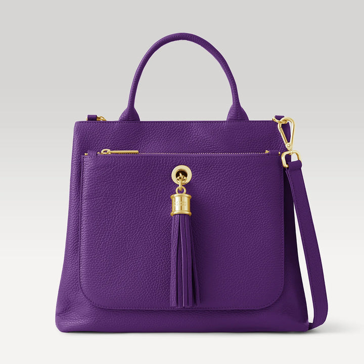 Amethyst Dahlia 2-in-1 Tote with Gold hardware front 1 | RO6-G