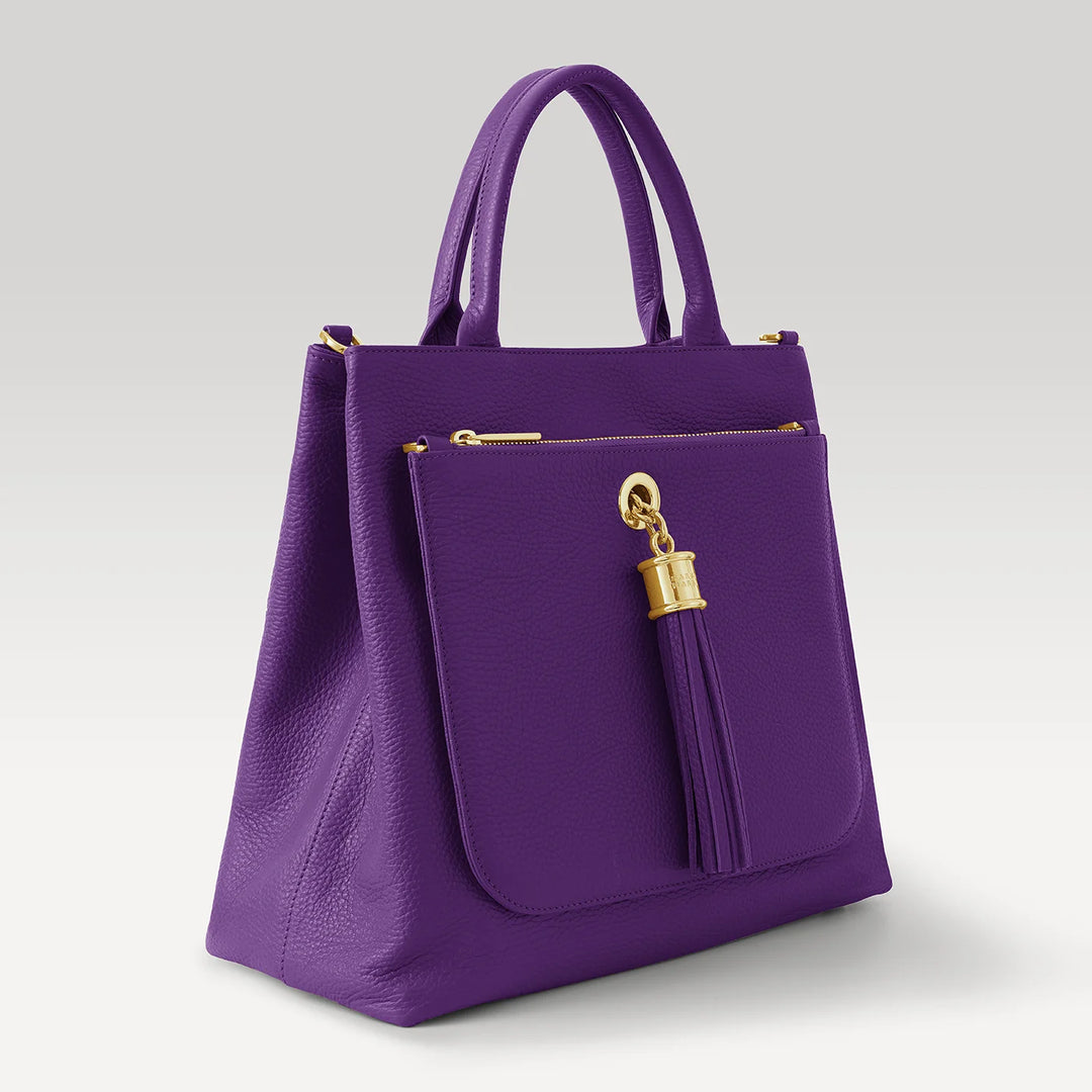 Amethyst Dahlia 2-in-1 Tote with Gold hardware side| RO6-G