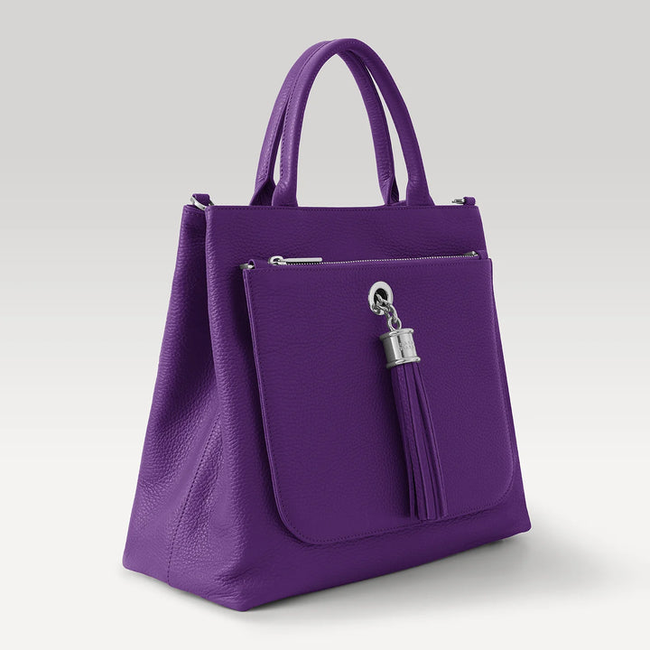 Amethyst Dahlia 2-in-1 Tote with Silver hardware side| RO6-S