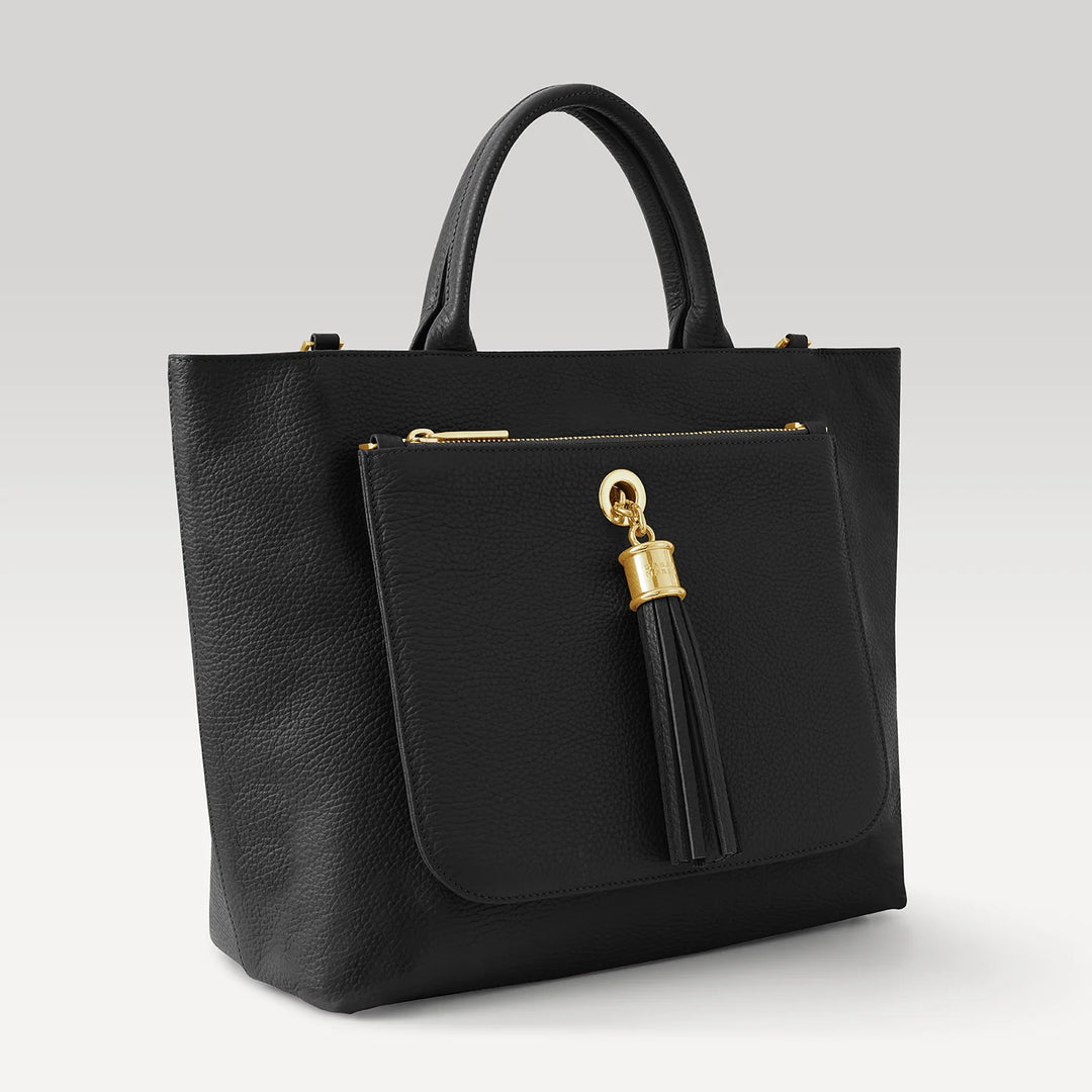 Black Dahlia 2-in-1 Tote with Gold hardware side open| B01-G