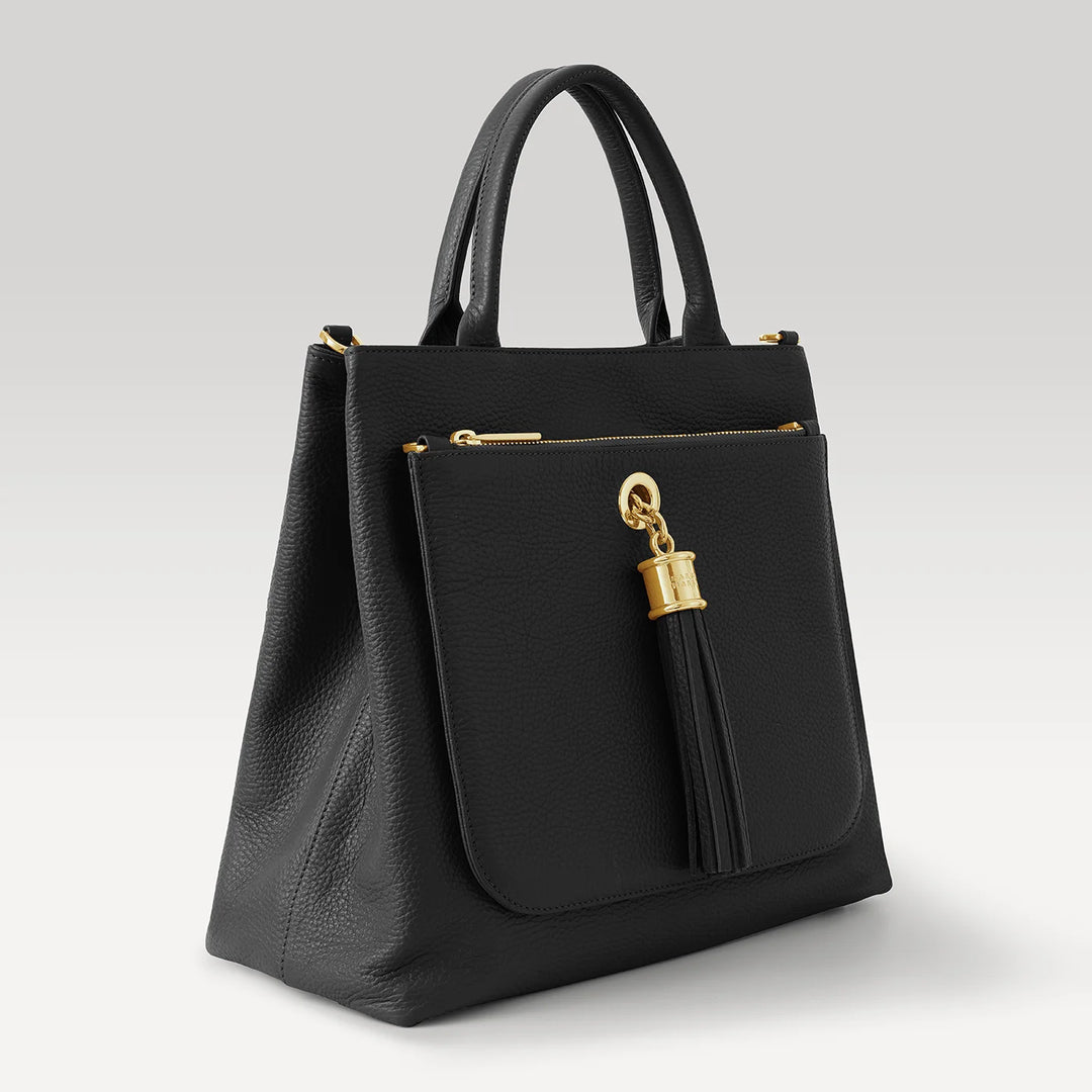 Black Dahlia 2-in-1 Tote with Gold hardware side| B01-G