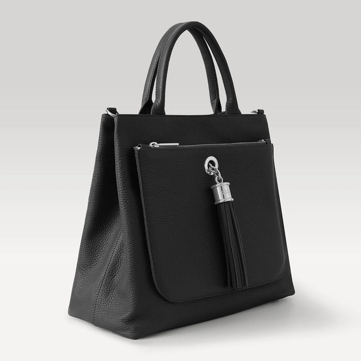 Black Dahlia 2-in-1 Tote with Silver hardware side| B01-S