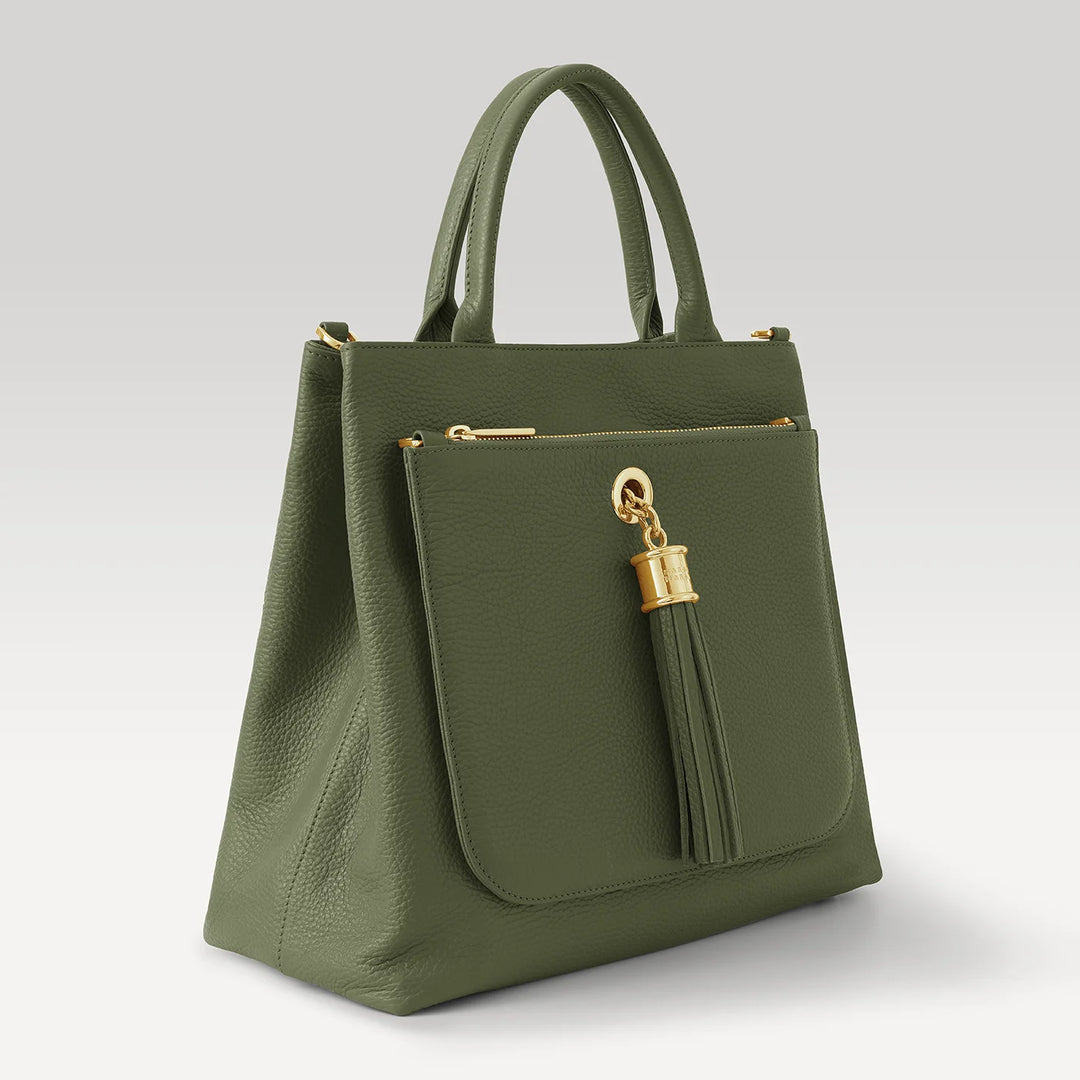 Olive Dahlia 2-in-1 Tote with Gold hardware side| G11-G