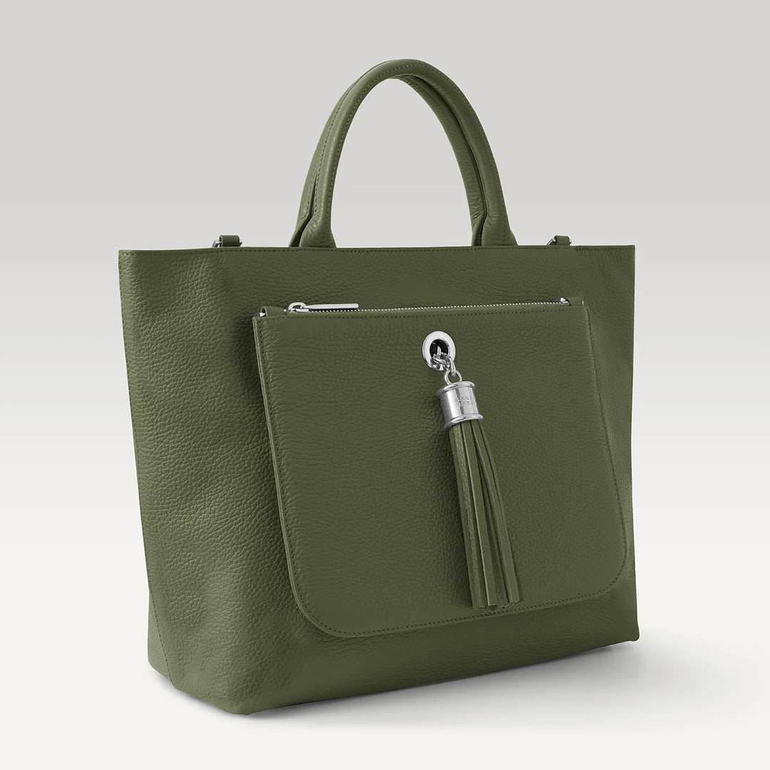 Olive Dahlia 2-in-1 Tote with Silver hardware side| G11-S