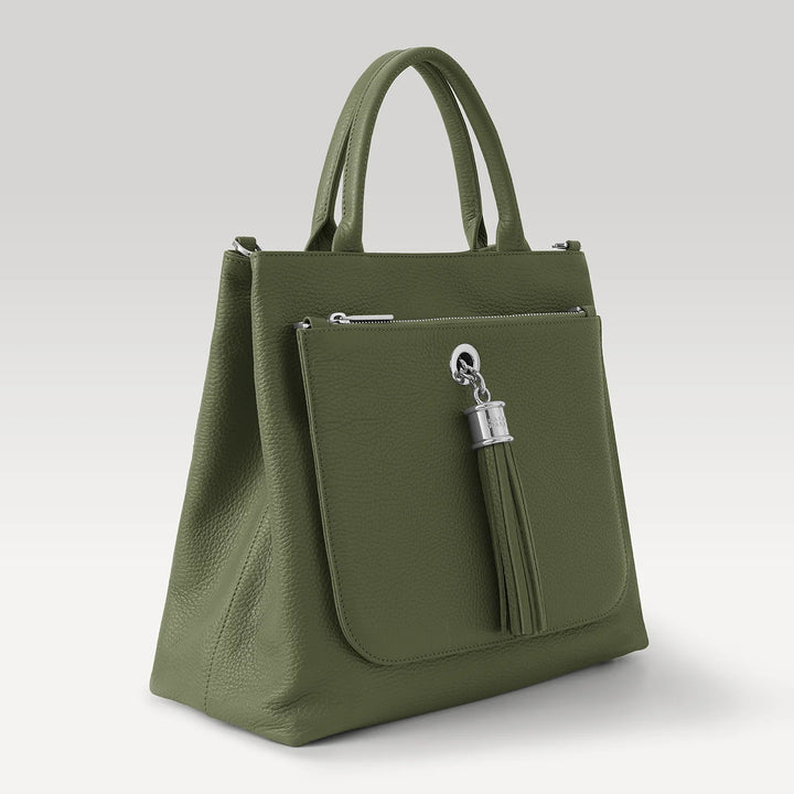 Olive Dahlia 2-in-1 Tote with Silver hardware side| G11-S