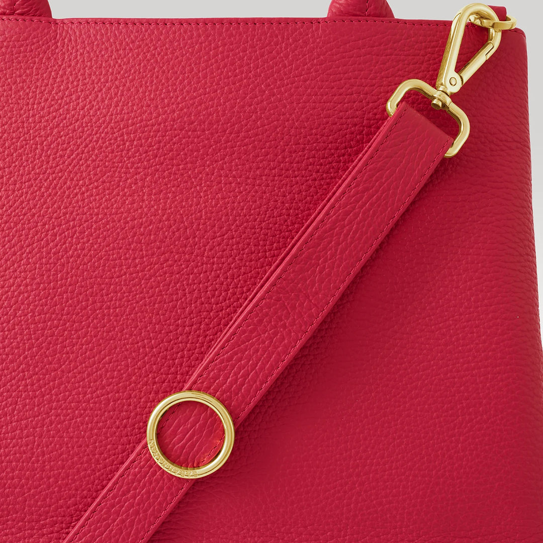 Pillarbox Red Dahlia 2-in-1 Tote with Gold hardware detail| R01-G