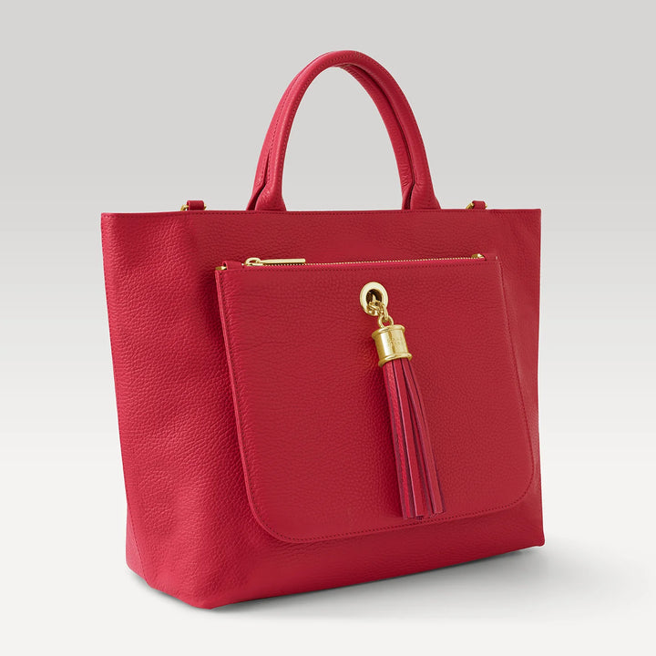 Pillarbox Red Dahlia 2-in-1 Tote with Gold hardware side| R01-G