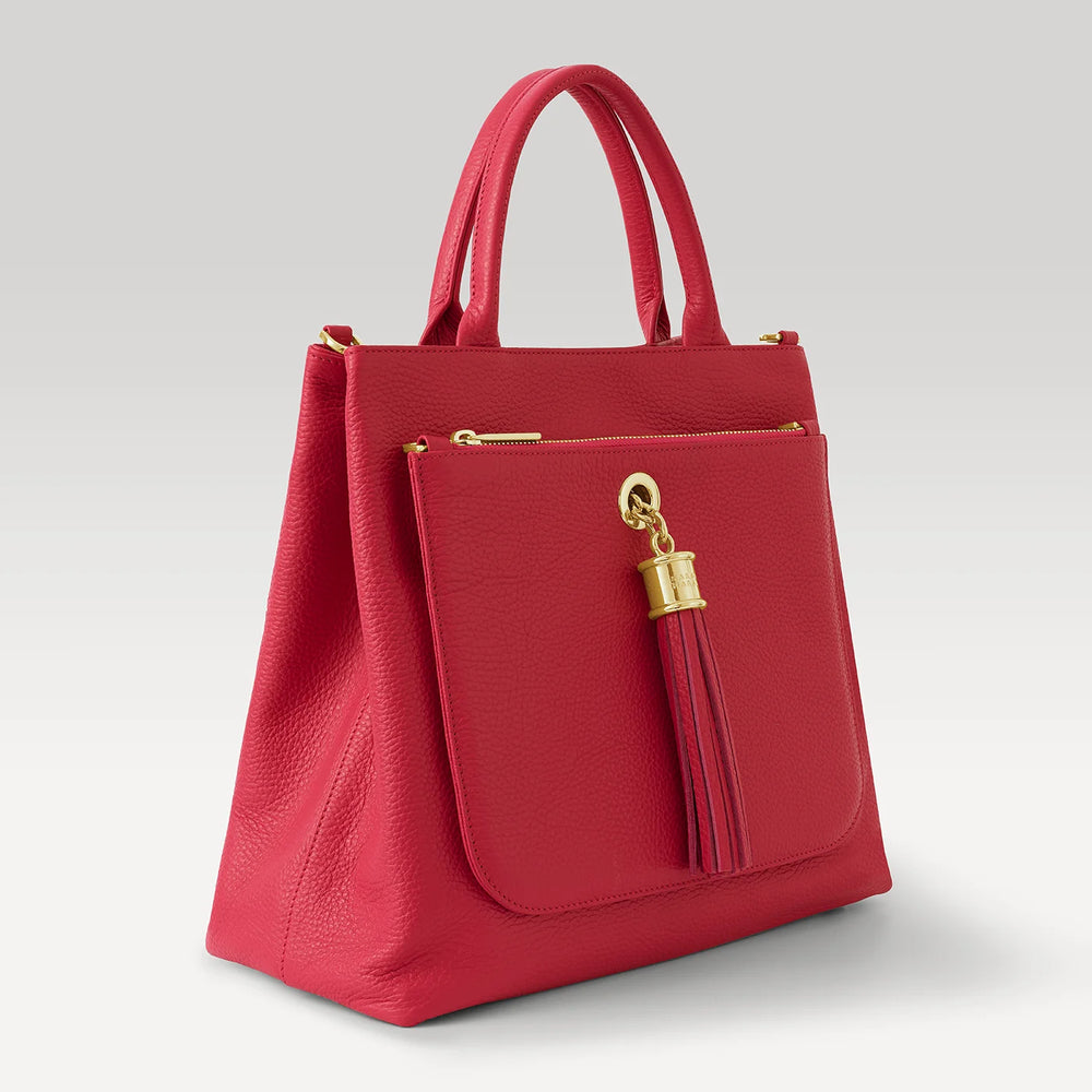 Pillarbox Red Dahlia 2-in-1 Tote with Gold hardware side| R01-G