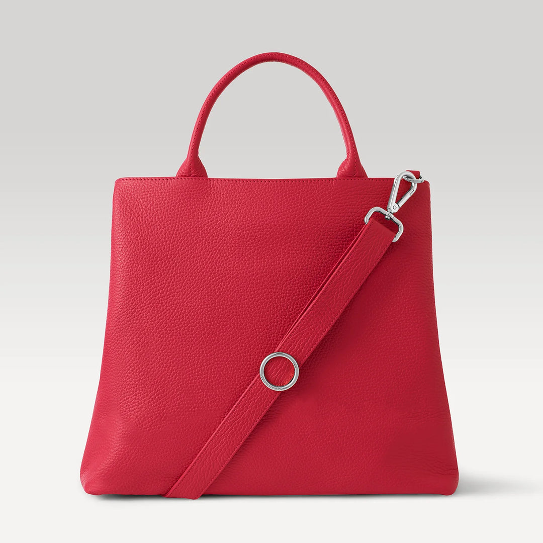 Pillarbox Red Dahlia 2-in-1 Tote with Silver hardware back| R01-S