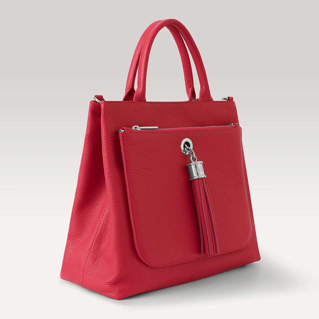 Pillarbox Red Dahlia 2-in-1 Tote with Silver hardware side| R01-S