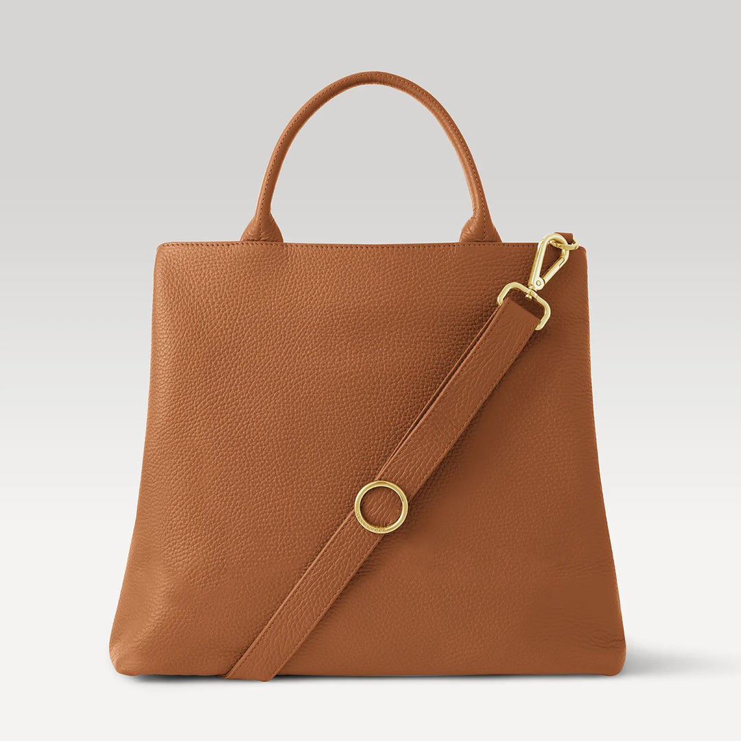 Tan Dahlia 2-in-1 Tote with Gold hardware back| N04-G