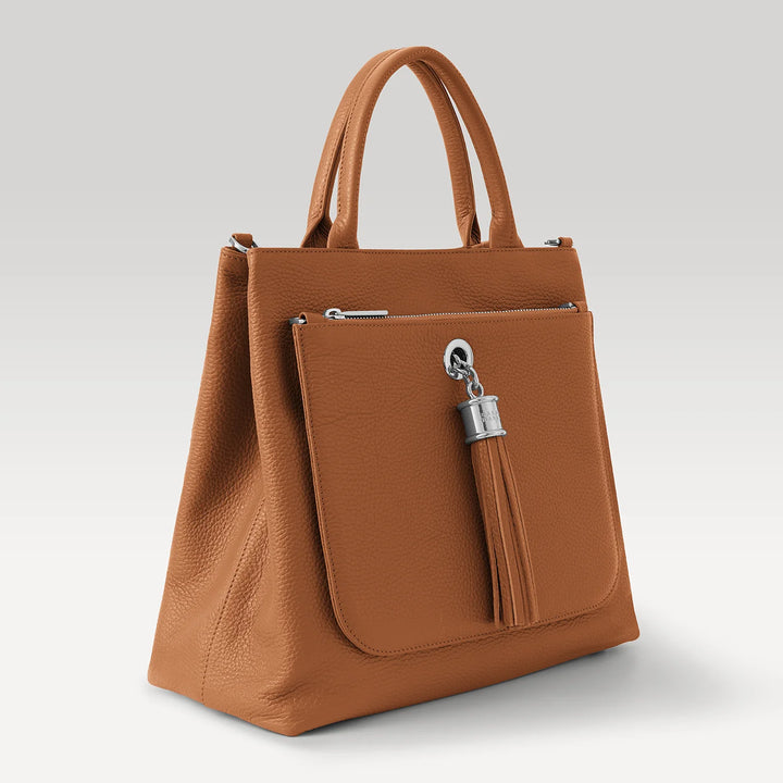 Tan Dahlia 2-in-1 Tote with Silver hardware side| N04-S